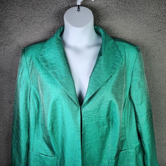 TanJay Blazer Jacket Womens 18W Metallic Green Summer Lightweight Pocket Career - Picture 13 of 14